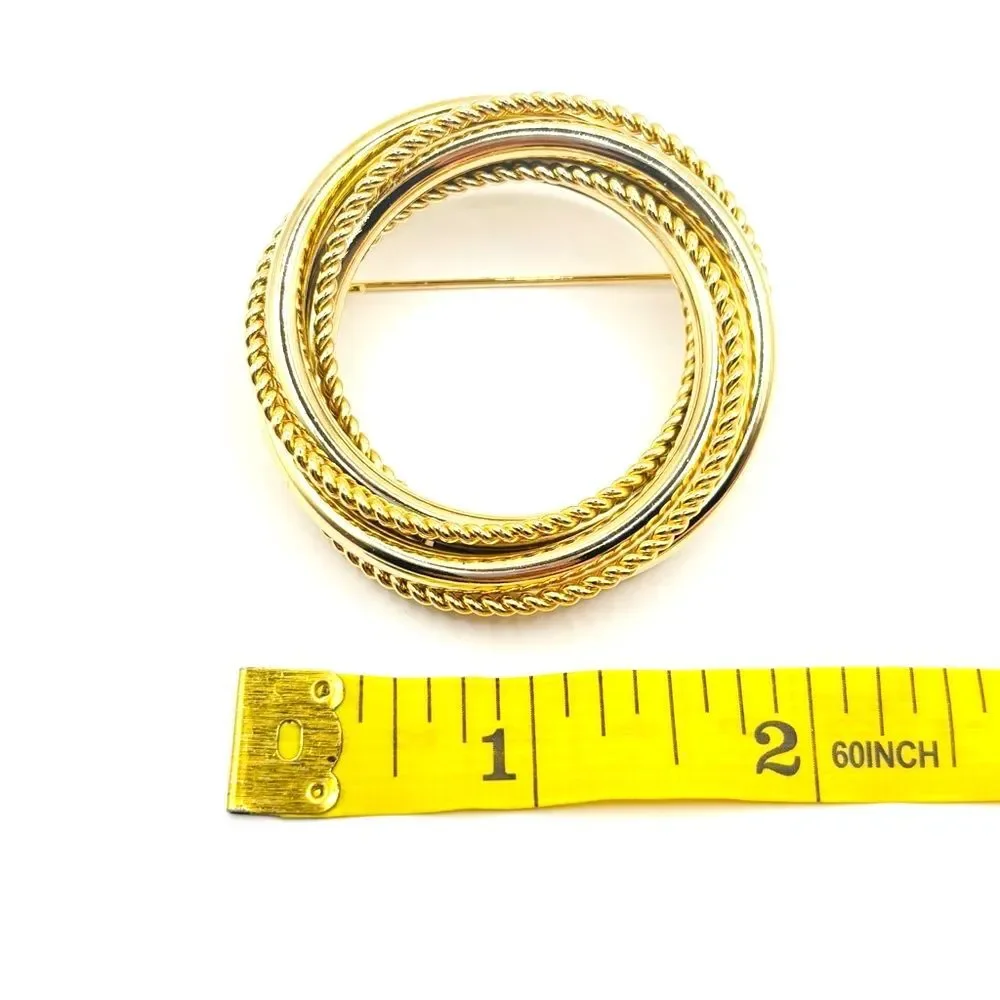 Elegant Round Textured Gold Brooch